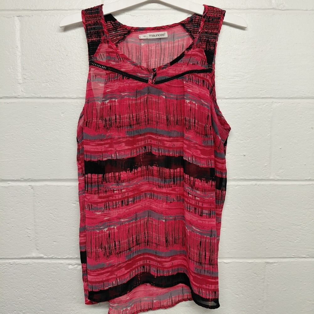 Maurices Sheer Tank Top plus Size 1X Pink‎ Multicolor Geometric Sleeveless